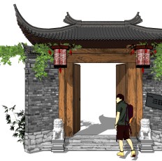 中式别墅庭院建筑大门门楼 院墙  门头 (6)