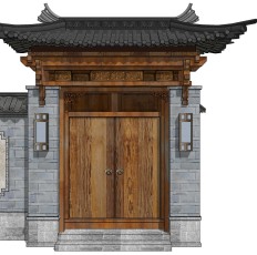 中式别墅庭院建筑大门门楼 院墙  门头(5)