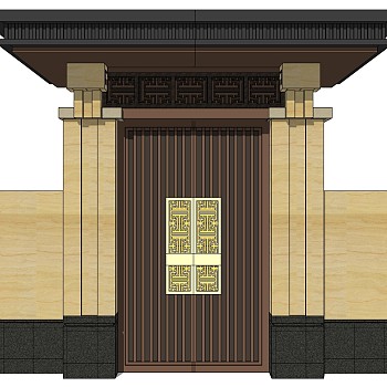 中式别墅庭院建筑大门门楼 院墙  门头 (4)