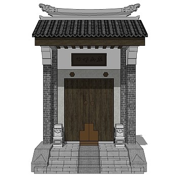中式别墅庭院建筑大门门楼 院墙 门头(3)