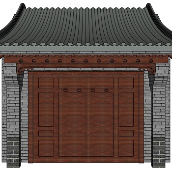 中式别墅庭院建筑大门门楼 院墙 门头(1)