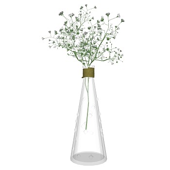 现代玻璃花瓶插花花艺摆件满天星、su草图模型下载 (9)