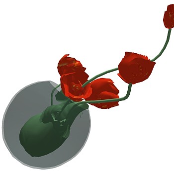 现代玻璃花瓶插花花艺摆件玫瑰su草图模型下载 (3)