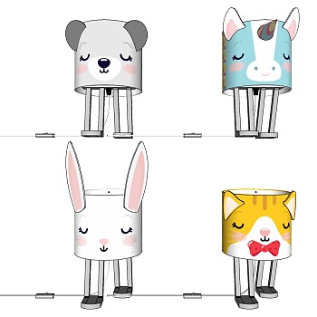 25现代儿童卧室卡通动漫熊猫 兔子 老虎 独角兽台灯sketchup草图模型下载