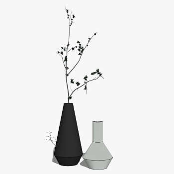 现代新中式陶瓷玻璃花瓶插花花艺摆件饰品su草图模型 (4)