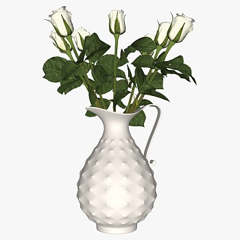 现代欧式花瓶花艺插花摆件白玫瑰su草图模型下载 (4)
