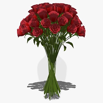 现代欧式花瓶花艺插花摆件红玫瑰su草图模型下载 (8)