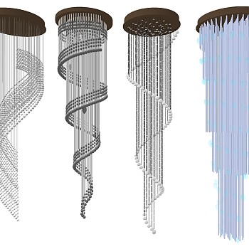 7现代轻奢简欧式大堂楼梯间大型螺旋形状金属水晶吊灯吸顶灯sketchup草图模型下载