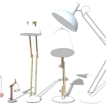 1美式北欧现代简约长臂折叠台灯壁灯落地灯SketchUp草图模型下载