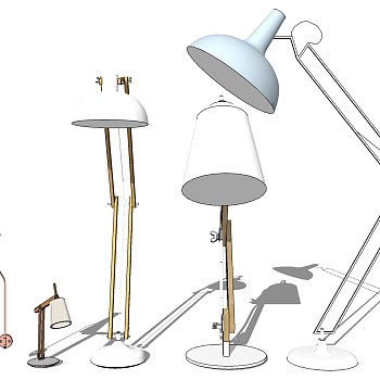 1美式北欧现代简约长臂折叠台灯壁灯落地灯SketchUp草图模型下载