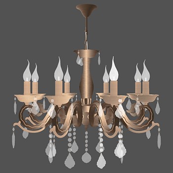 8欧式法式轻奢金属水晶烛台吊灯sketchup草图模型下载