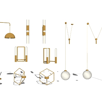 33现代简约金属壁灯吸顶灯落地灯su草图模型下载