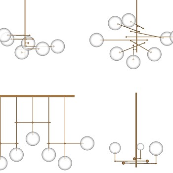 17 现代金属灯泡吊灯SketchUp草图模型下载