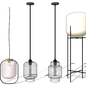 18新中式透明玻璃吊灯落地灯SketchUp草图模型下载