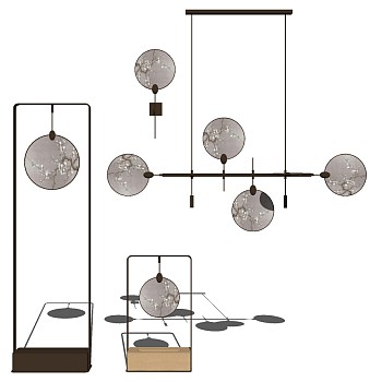 16新中式梅花灯泡吊灯落地灯SketchUp草图模型下载