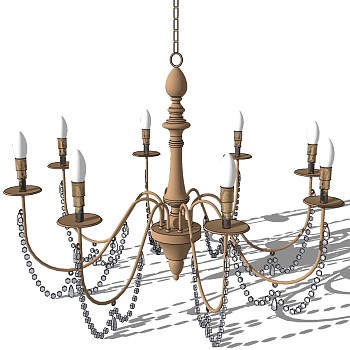 13美式欧式金属铁艺水晶烛台吊灯SketchUp草图模型下载