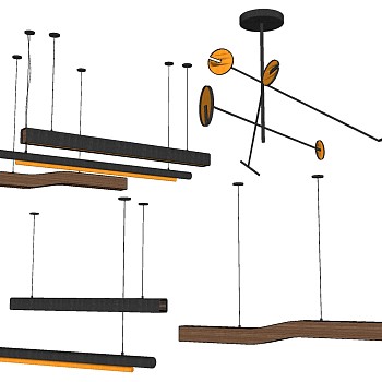 4新中式服务台办公工位吊灯条形灯  金属吊灯SketchUp草图模型下载