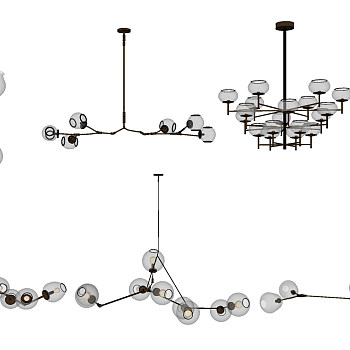6现代北欧工业风玻璃球灯泡吊灯SketchUp草图模型下载