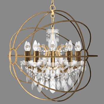 3欧式法式美式铁艺豪华水晶烛台吊灯sketchup草图模型下载