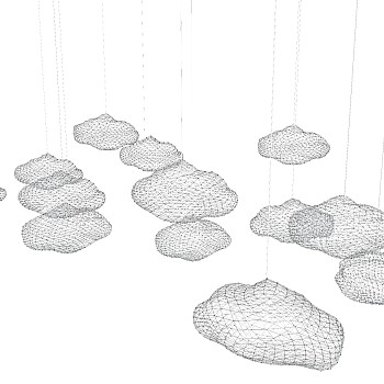 17现代新中式云朵棉花铁网金属吊灯SketchUp草图模型下载