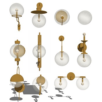 18现代异形球形灯泡金属壁灯组合sketchup草图模型下载