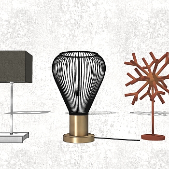 39现代简约台灯干枝树枝异形台灯摆件组合SketchUp草图模型下载