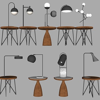 27现代简约台灯边几灯几圆几SketchUp草图模型下载