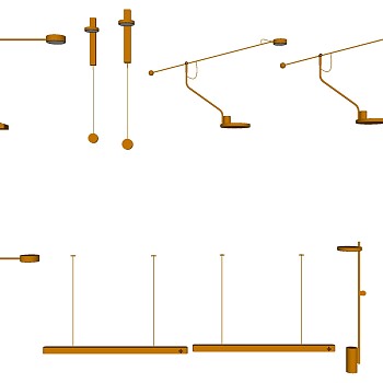 14现代办公桌台灯吊灯组合SketchUp草图模型下载