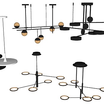 9 现代金属吊灯SketchUp草图模型下载