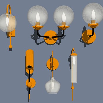 10现代北欧新中式金属壁灯组合 sketchup草图模型下载(3)