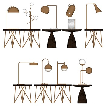09现代简约台灯边几灯几圆几SketchUp草图模型下载