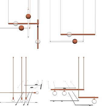 3现代金属灯泡吊灯组合SketchUp草图模型下载
