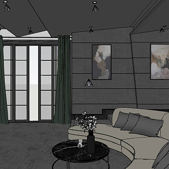 现代影视厅休闲影音娱乐室弧形沙发 SketchUp草图模型下载