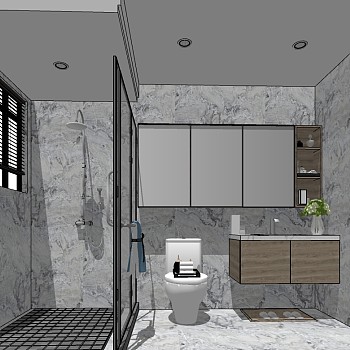 北欧现代卫生间洗手间花洒SketchUp草图模型下载