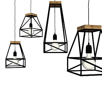 7现代工业风铁艺金属钻石形状吊灯灯泡组合SketchUp草图模型下载