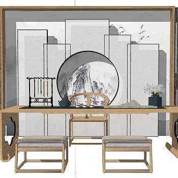 041中式日式泰式新中式茶室sketchup草图模型下载