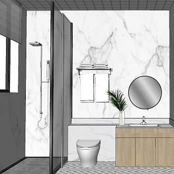 2现代简约北欧卫生间浴室sketchup草图模型下载