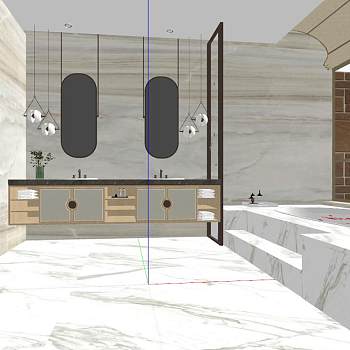 24现代轻奢北欧新中式卫生间浴室sketchup草图模型下载
