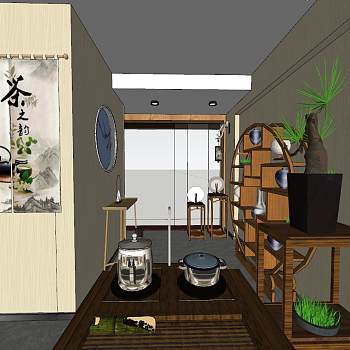 081中式泰式新中式日式茶室sketchup草图模型下载