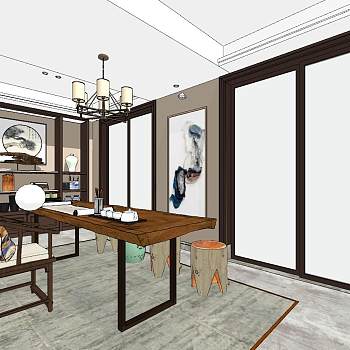 070新中式泰式日式中式茶室sketchup草图模型下载