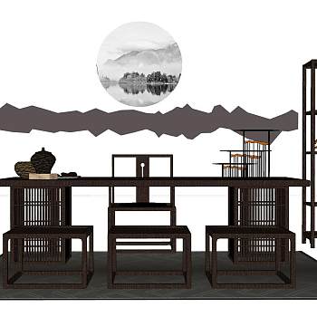 086中式泰式新中式茶室sketchup草图模型下载