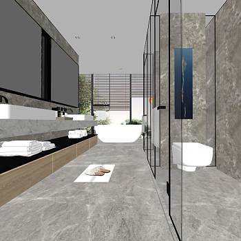 42现代北欧新中式卫生间淋浴间sketchup草图模型下载