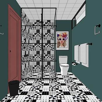 1北欧现代简约卫生间浴室sketchup草图模型下载