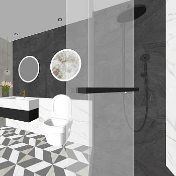 55北欧现代简约花砖卫生间浴室柜sketchup草图模型下载