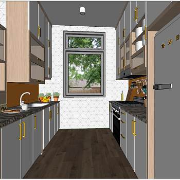89现代北欧低奢整体厨房sketchup草图模型下载