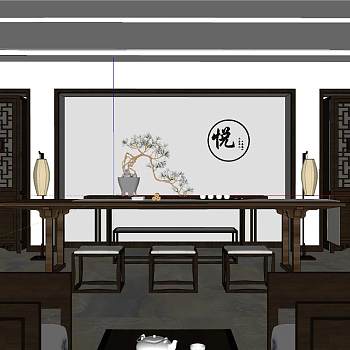 01中式新中式茶室sketchup草图模型下载