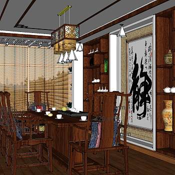 019中式新中式泰式餐厅茶室sketchup草图模型下载