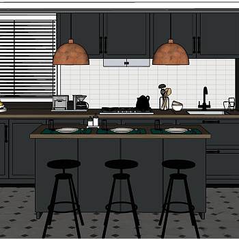 42现代欧式轻奢厨房sketchup草图模型下载
