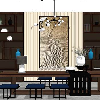 012中式新中式泰式日式茶室sketchup草图模型下载