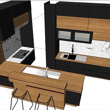 35现代北欧工业风整体橱柜sketchup草图模型下载